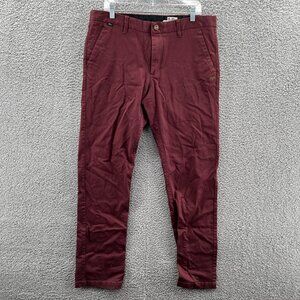 Fox Racing Pants Mens 36 X 32 Selector Slim Tapered Burgundy Chino Flat Front